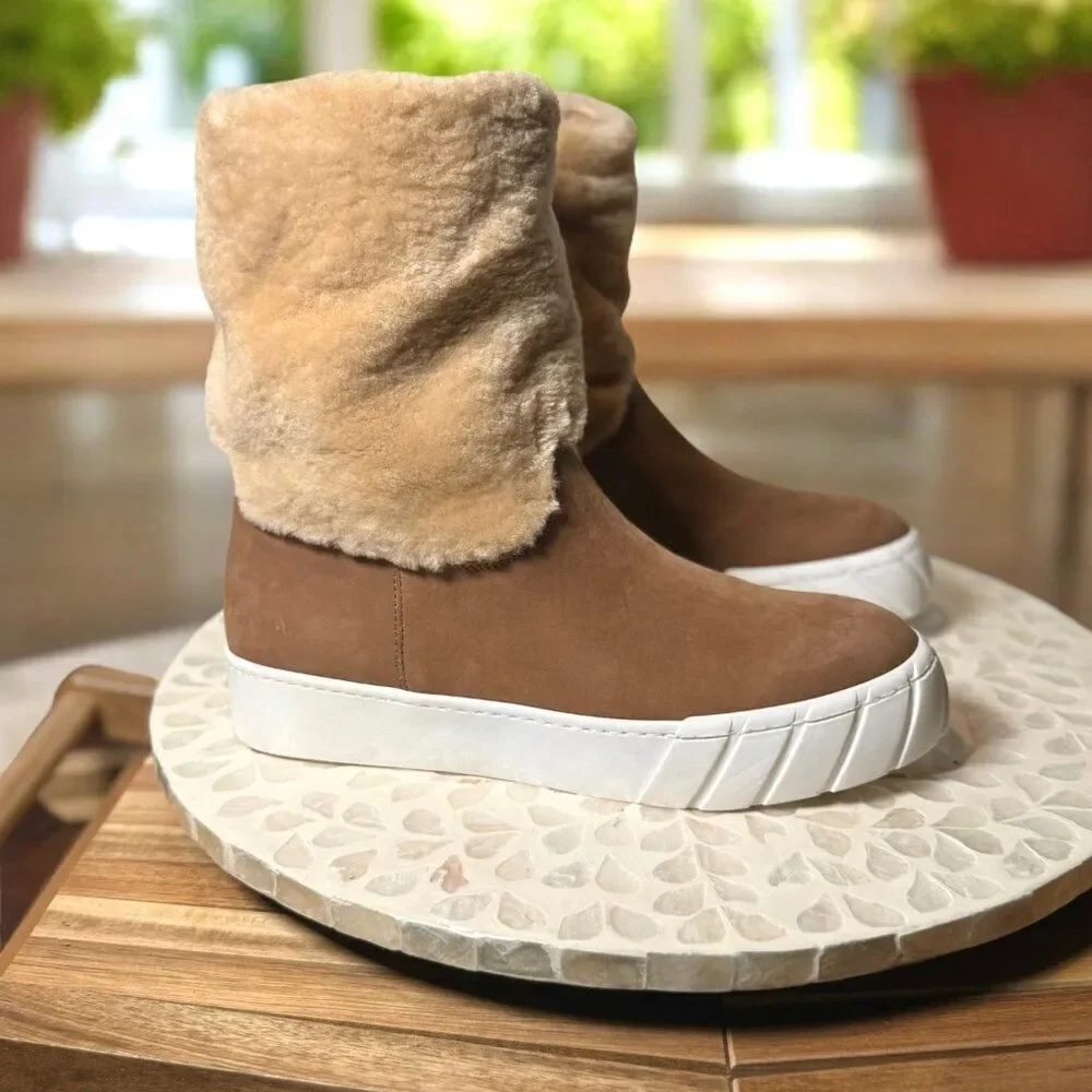 Aquatalia $525 Nelle Womens 7.5 Suede Shearling Waterproof Boots Italian Luxury